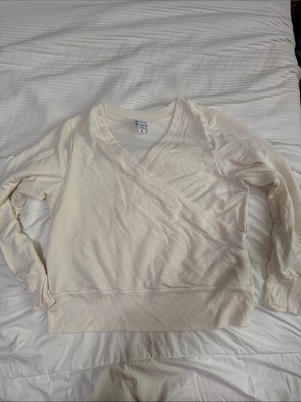 Athleta Recharge Ivory Wrap-Front Long Sleeve Sweatshirt